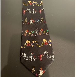 Vintage Looney‎ Tunes Characters Novelty Necktie Black Cartoon Tie